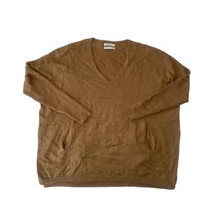 aritzia babaton brown v neck wool/linen blend sweater with pockets